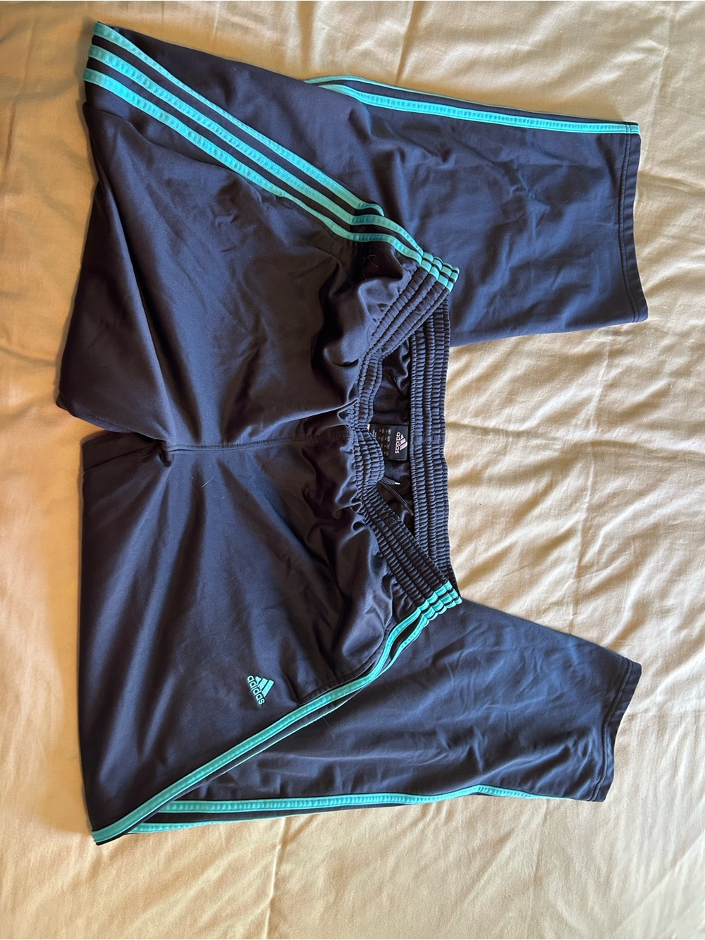 Adidas Black Athletic Pants with Teal Stripes